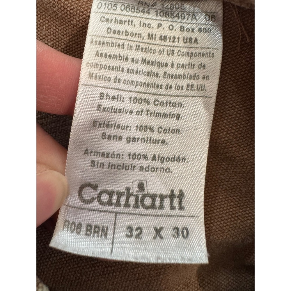 Carhartt R08 BRN Brown Duck Double Knee Bib Overalls Distressed Paint 32x30 Mens - Picture 2 of 13